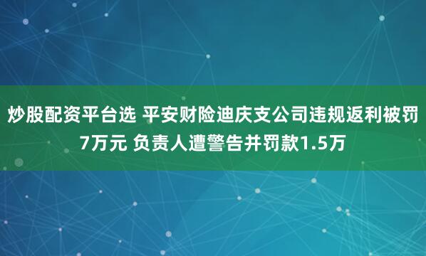 炒股配资平台选 平安财险迪庆支公司违规返利被罚7万元 负责人遭警告并罚款1.5万